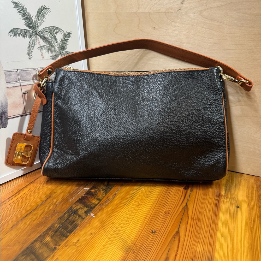 Valentina made Italy Black Shoulder Bag with Tan Strap - Picture 4 of 12